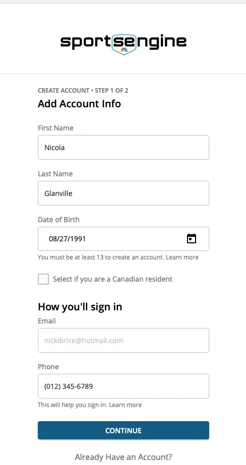 Account Creation Screen